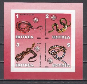 Eritrea, 2001 Cinderella issue. Snakes on an IMPERF sheet of 4. ^