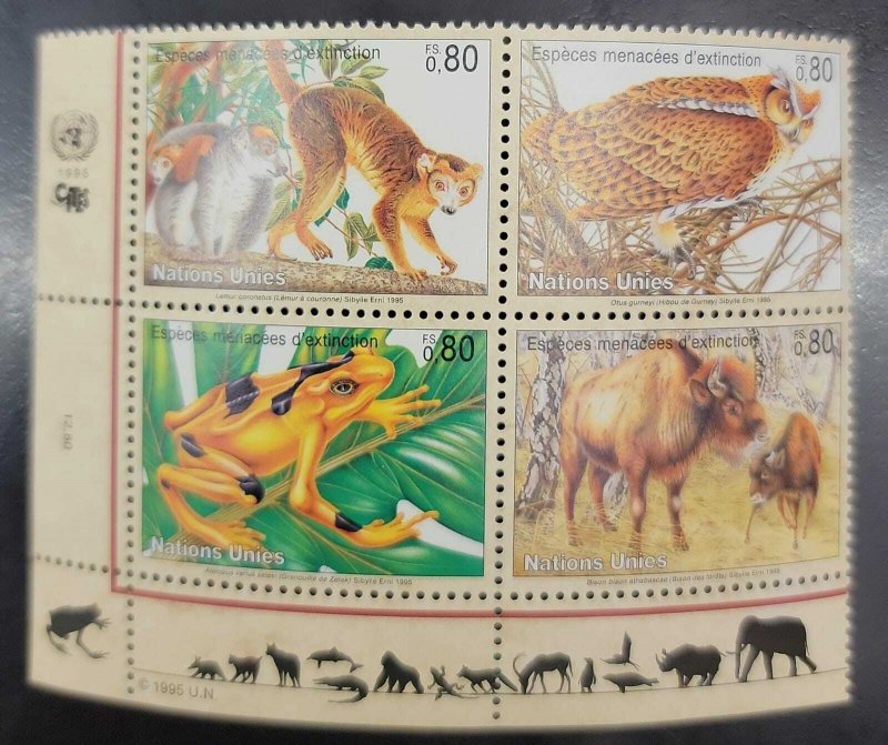 SO) 1995, UNITED NATIONS, ENDANGERED SPECIES, ANIMALS, FAUNA, MONKEY, TOAD, BIRD 