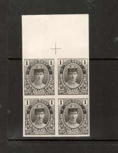 Newfoundland #104P Extra Fine Plate Proof Block In Black With Centering Cross