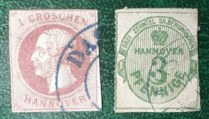 HANNOVA 1859-64 King George 1gr and 3pf Stamps Old Germany