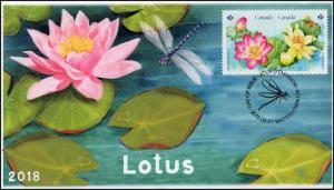 CA18-018, 2018, Lotus, Red and Yellow Water Lilies, Day of Issue, FDC, 2 Stamps