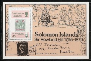 Solomon Islands 1979 MNH Stamps Souvenir Sheet Scott 396 Rowland Hill Philately
