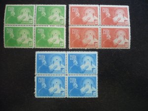 Stamps - Cuba - Scott#384-386 - Mint Hinged Set in Blocks of 4 Stamps