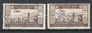 Lebanon 1943-44 Airmails 500p High Values Lightly Used 2 Stamps