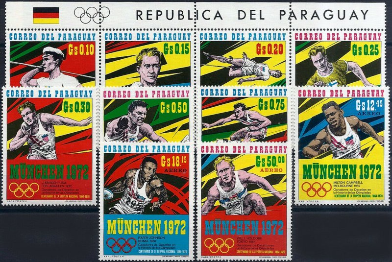 1971 Paraguay Olympic Games Munich, Decathlon Winners, complete set VF/MNH!