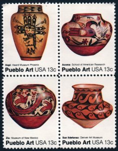 SC#1706-09 13¢ Pueblo Pottery Block of Four (1977) MNH