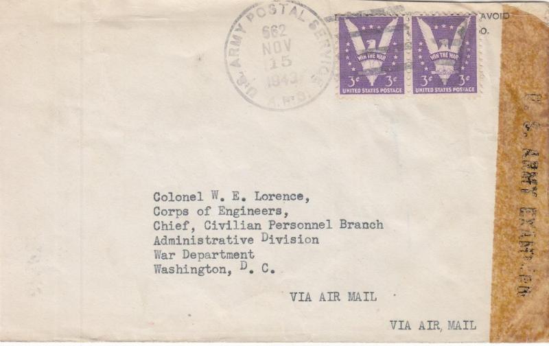 1943, APO 662 (Galapagos Islands) to Corps of Engineers, See Remark (C2234)
