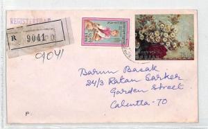 Bhutan FLOWERS Art Embossed Registered Commercial Airmail Cover PTS 1970 BU218