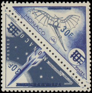 Monaco #378a, Incomplete Pair, 1956, Space, Never Hinged