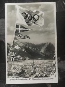 1936 Garmisch Germany Olympics Competing Flags Postcard Cover RPPC Winter