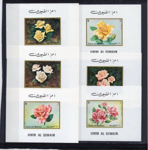 UMM AL QIWAIN 1972 FLOWERS/ROSES SET OF 6 DELUXE S/S MNH