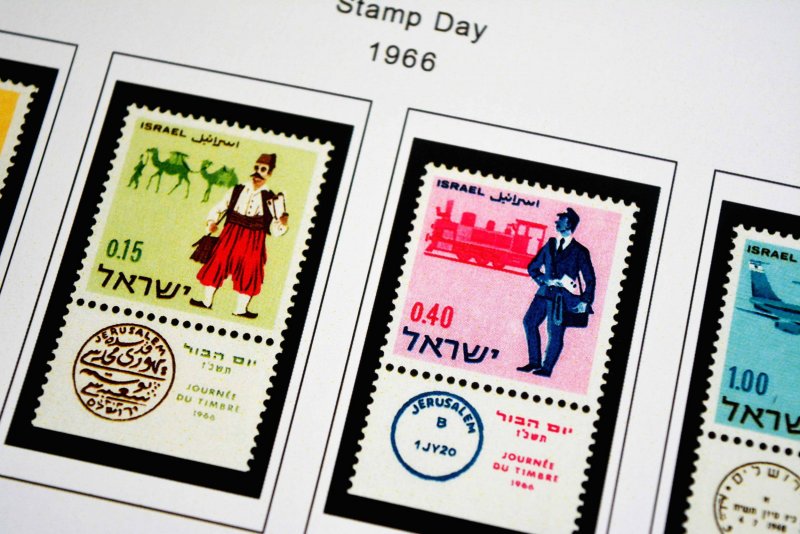 COLOR PRINTED ISRAEL [+TABS] 1948-1970 STAMP ALBUM PAGES (73 illustrated pages)