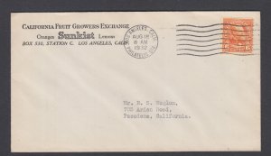 US Sc 723 Commercial FDC. 1932 6c orange Garfield coil, Los Angeles cancel, F-VF