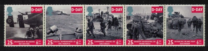 Great Britain Tanks Artillery 50th Anniversary of D-Day strip of 5v 1994 MNH