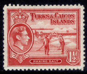 TURKS & CAICOS ISLANDS GVI SG197, 1½d scarlet, M MINT.