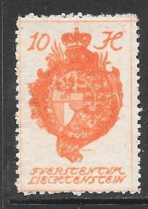 Liechtenstein 33: 10h Coat of Arms, MH, F-VF