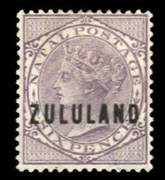 Zululand #13 Cat$70, 1894 6p violet, hinged