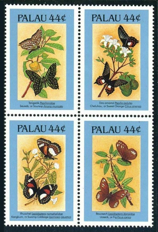 Palau 121B-121Ef block,MNH.Michel 168-171. Butterflies 1987.