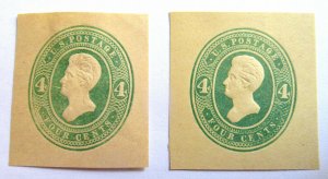 US 1883 4¢ Jackson Cut Squares #U258-259 MH CV $25