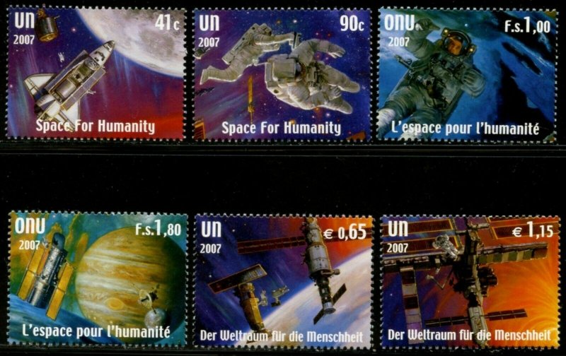 UNITED NATIONS Sc# NY 945-6 GE 476-7 VI 409-10  2007 Space for Humanity MNH