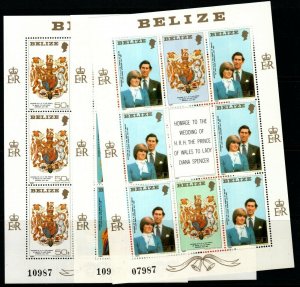 BELIZE SG614/6 1981 ROYAL WEDDING SHEETLETS MNH