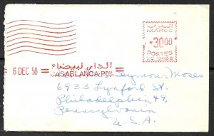 MOROCCO 1958 30fr Meter on Small Sized Cover Casablanca to USA