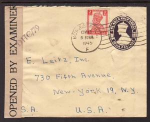 India to New York 1945 Censored Cover B747
