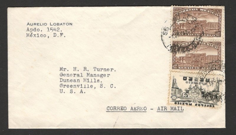 MEXICO TO USA - AIRMAIL LETTER WITH SERVICIO AEREO STAMPS - 1947.