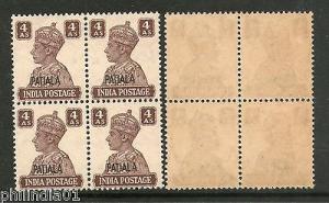 India PATIALA State 4As KG VI BLK/4 SG112 Cat £44 MNH