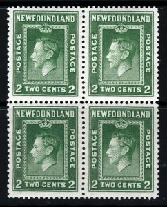 NEWFOUNDLAND CANADA KG VI 1941 2c. Green Line Perf 12½ BLOCK OF FOUR SG 277 MNH