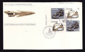 Canada-Sc#749a-stamps on FDC-UL plate block-Inuit Hunting-1977-