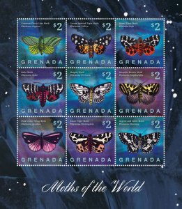 Grenada - Moths of the World Stamp- Sheet of 9 MNH