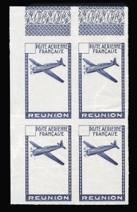 French Colonies, Reunion, 1942 Airpost, imperf. block of four, frame only and...