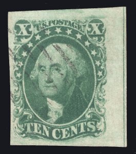 MOMEN: US STAMPS #15 IMPERF POS 40L1 GUIDE LINE USED PF CERT LOT #79477