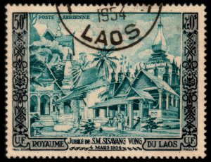 ✔️ LAOS 1954 - AIRMAIL TEMPLE SISAVANG ACCESSION  SC. C13 CV 175$ MI. 42 CV 250€