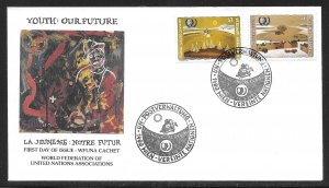 UN Vienna 184-185 Youth Year WFUNA Cachet FDC First Day Cover