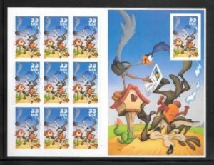 SCOTT  3391  WILE E. COYOTE & ROADRUNNER  33¢  SOUVENIR SHEET OF 10  MNH