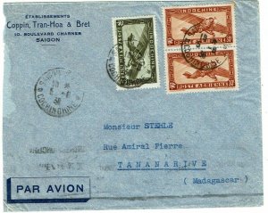 Indochina 1938 Saigon cancel on airmail cover to MADAGASGAR