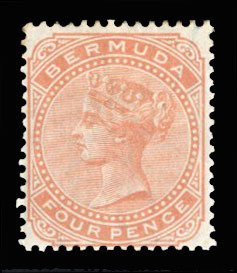 Bermuda #17 Cat$21, 1880 4p orange, hinged