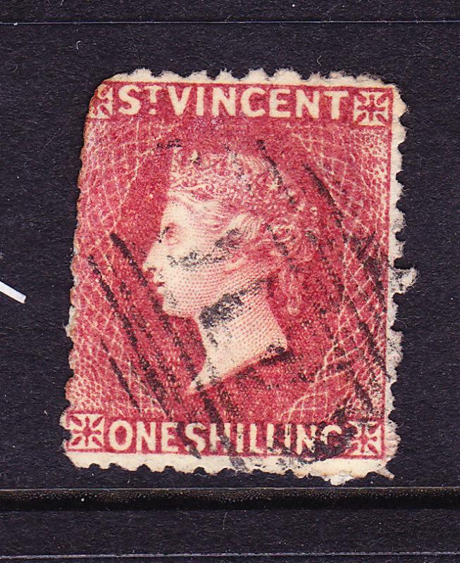 ST VINCENT  1872  1/- ROSE RED  QV  FU  SG 17 