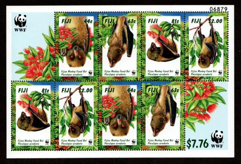 Fiji  800a Mint NH MNH Sheet WWF Monkey Faced Bat!