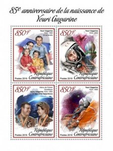 Central Africa - 2019 Yuri Gagarin - 4 Stamp Sheet - CA190102a