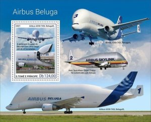 St Thomas - 2021 Airbus Beluga XL Cargo Plane - Stamp Souvenir Sheet - ST210716b