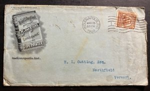 1904 Indianapolis IN USA Blank Books Advertising Cover To Northfield VT