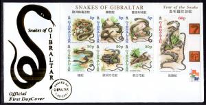 Gibraltar 870a Snakes Souvenir Sheet U/A FDC