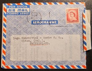 Aerogram with a letter sent by airmail from New Zealand to Olten, Switzerland...