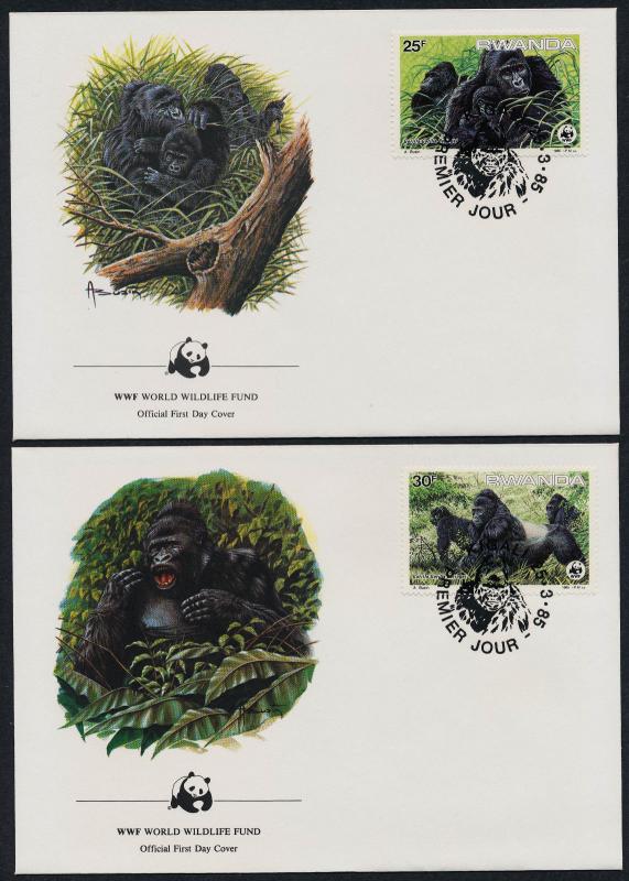 Rwanda 1208-11 on FDC's - WWF, Gorillas