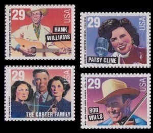 SCOTT  2771-74  COUNTRY SINGERS  29¢  SET OF 4 SINGLES  MINT NEVER HINGED