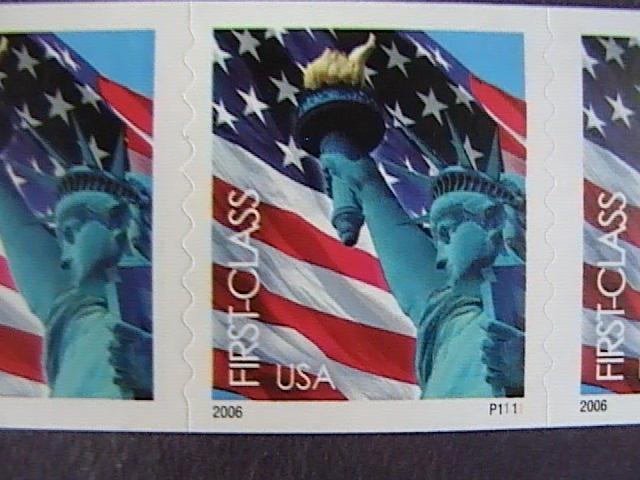 U.S.# 3970-MINT/NH-PLATE # COIL STRIP OF 5(P#1111)--FLAG & LADY LIBERTY--2005