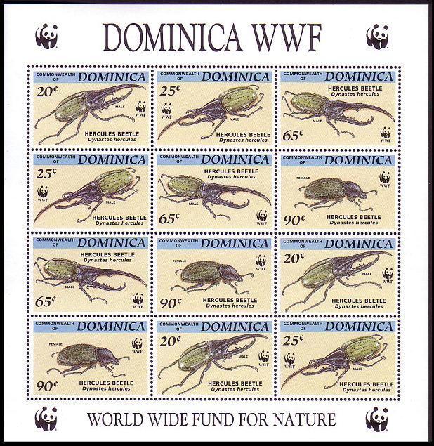 Dominica WWF Hercules Beetle Sheetlet of 3 sets / 12 stamps SG#1799-1802